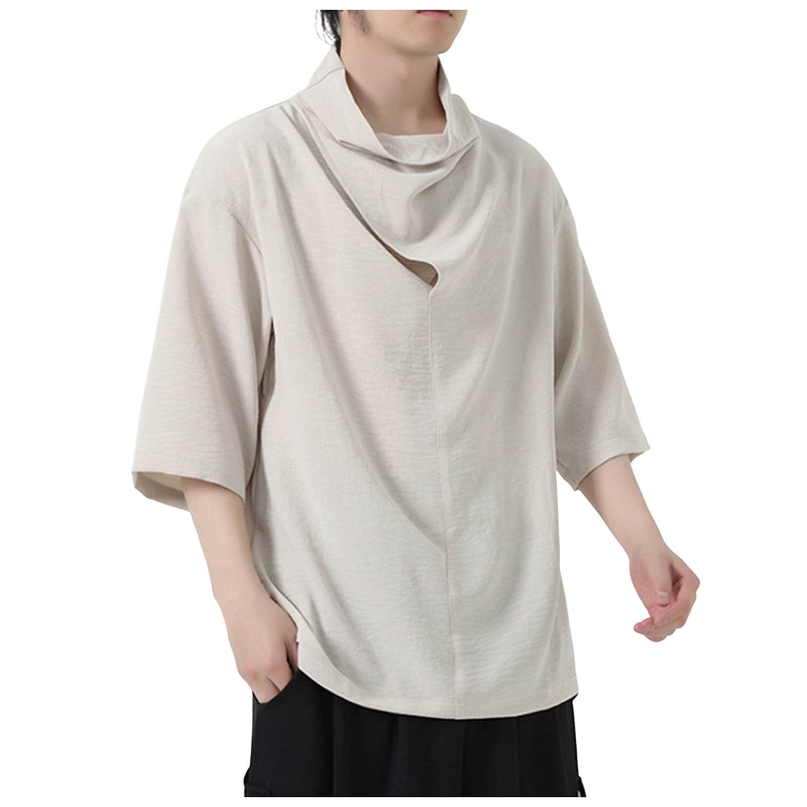 thumbnail image 5 of Camisa de manga corta irregular de seda helada para hombre - Diseño de pelo oscuro, mezcla de algodón, 5 of 8